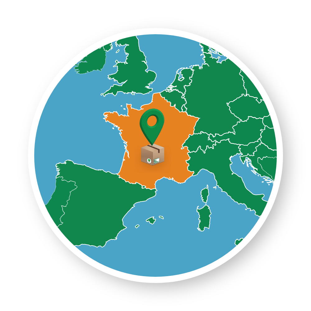 Landkarte mit hervorgehobenem Umriss von Frankreich
